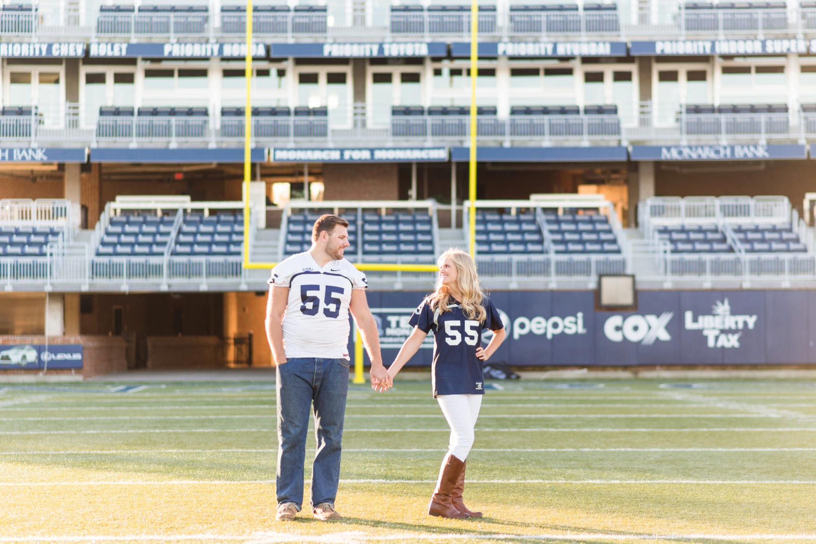 ODU football player and cheerleader stadium engagement session in norfolk virginia