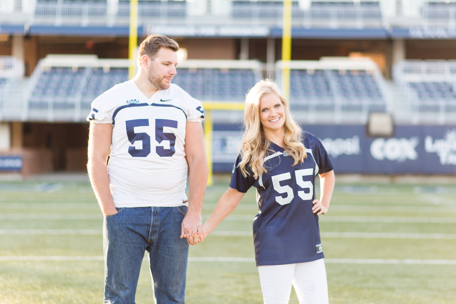 ODU football player and cheerleader stadium engagement session in norfolk virginia