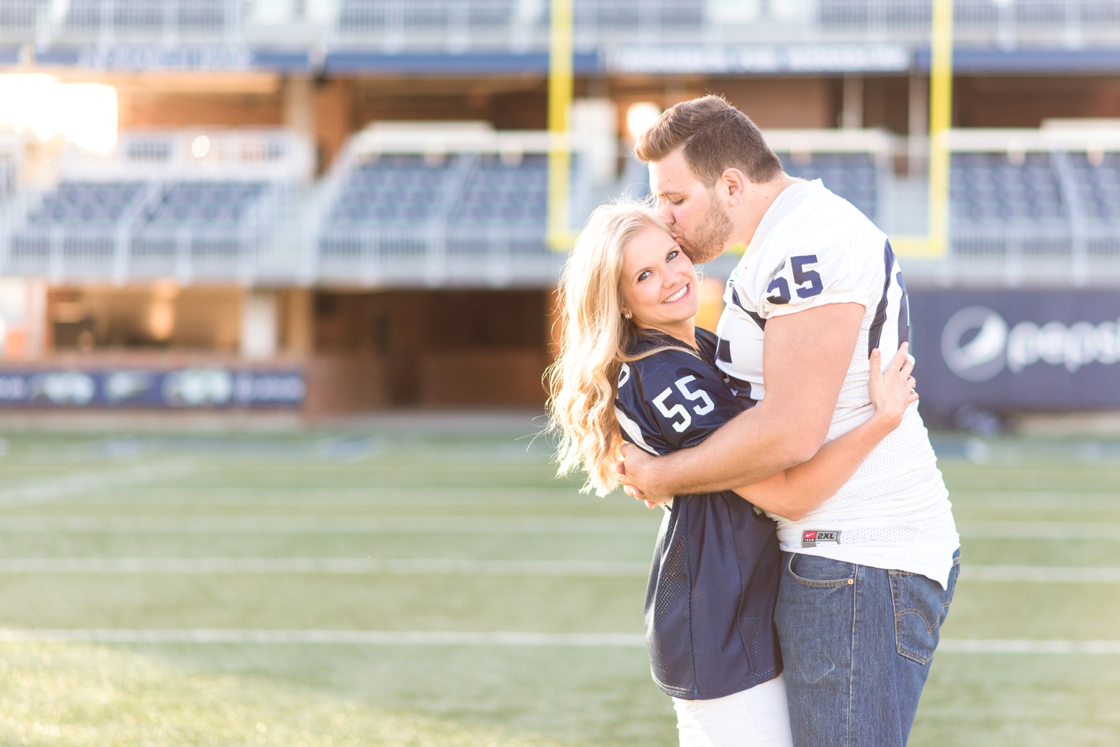 ODU football player and cheerleader stadium engagement session in norfolk virginia