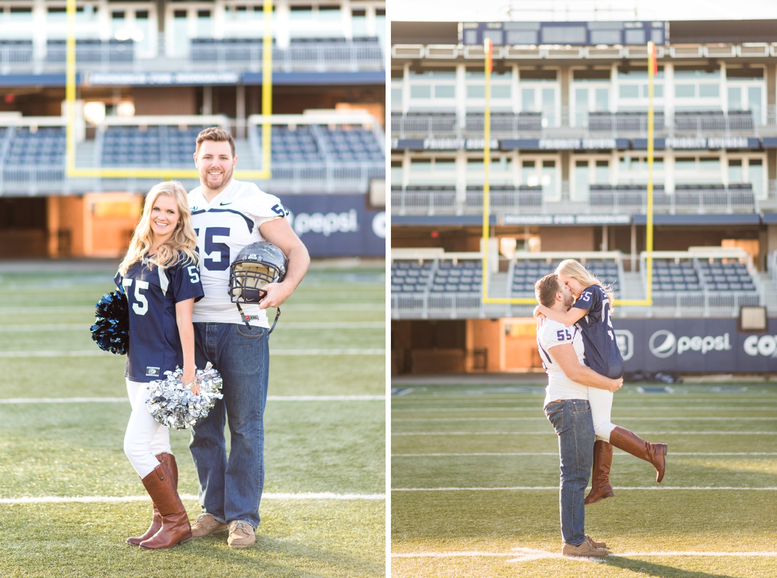 ODU football player and cheerleader stadium engagement session in norfolk virginia