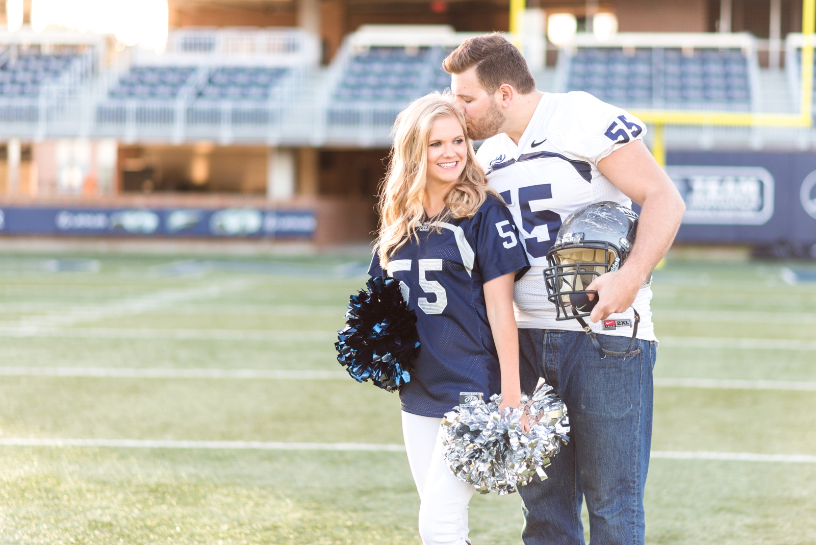 ODU football player and cheerleader stadium engagement session in norfolk virginia