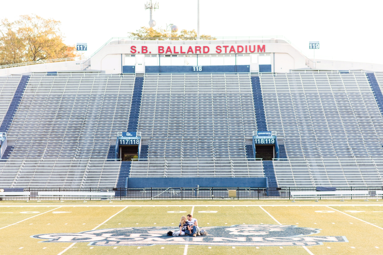 ODU football player and cheerleader stadium engagement session in norfolk virginia