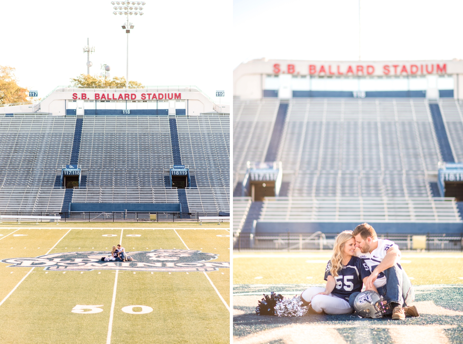 ODU football player and cheerleader stadium engagement session in norfolk virginia