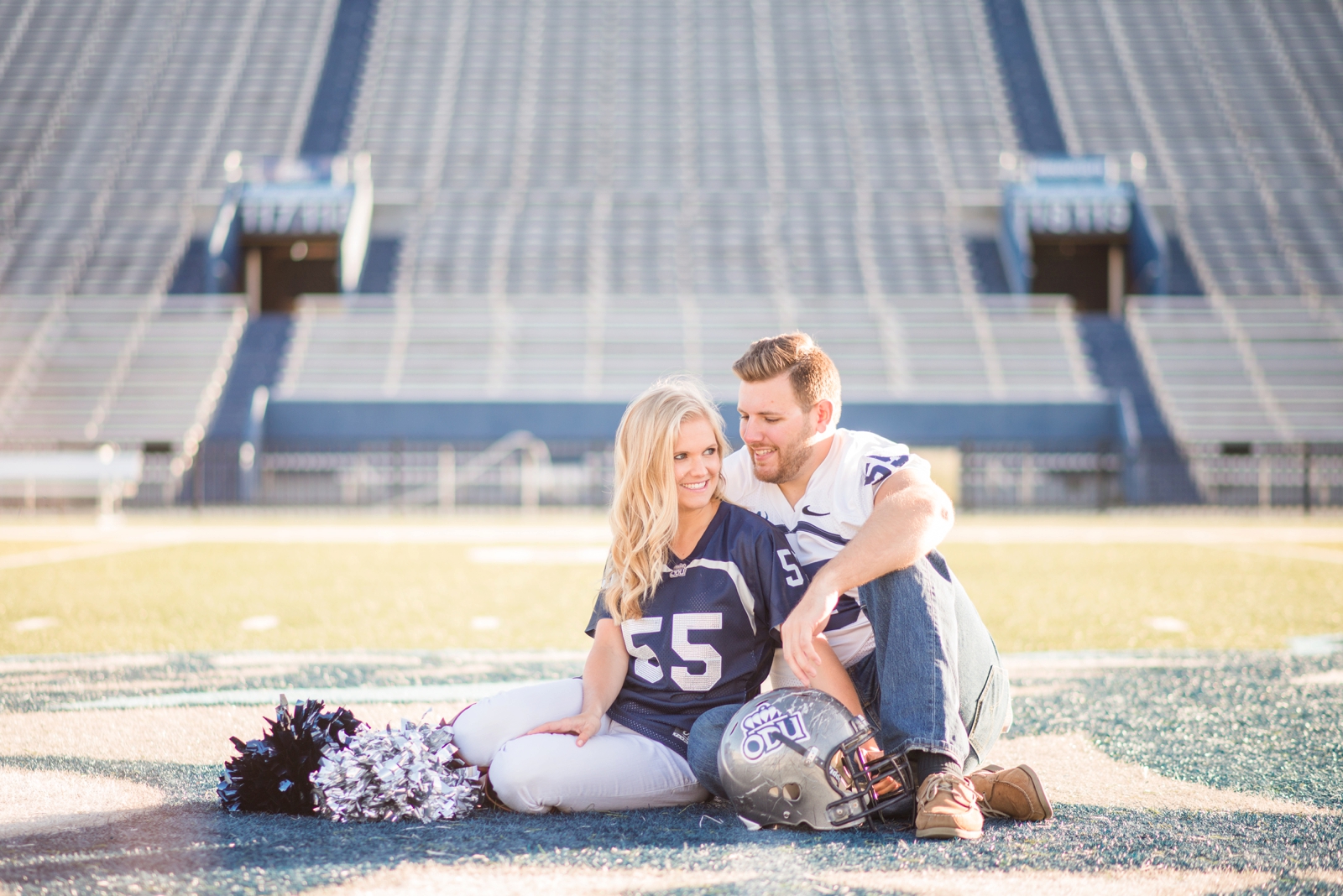 ODU football player and cheerleader stadium engagement session in norfolk virginia